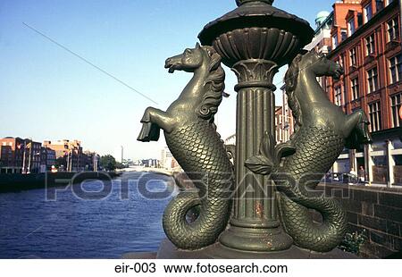 Stock Image - Bronze Seahorse LampPost Base Grattan Bridge. Fotosearch