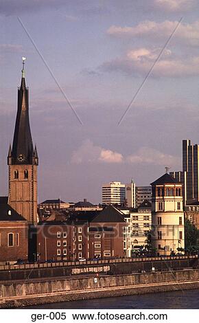 Church and Waterfront Dusseldorf Germany View Large Photo Image Stock Photography - Church and Waterfront Dusseldorf Germany. Fotosearch