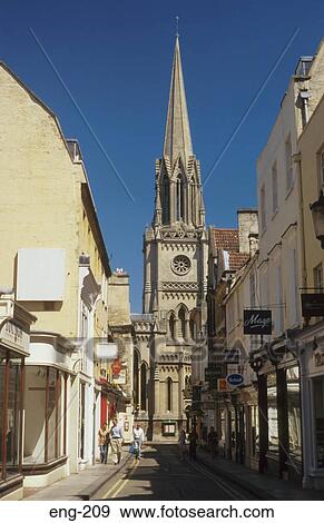 Church Tower at end of Street UK View Large Photo Image Stock Photo - Church Tower at end of Street UK. Fotosearch