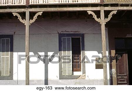 Stock Image - Colonial Verandah Lloyds Office Port Said Egypt. Fotosearch