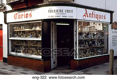 Stock Image - Corner Antiques Shop Weymouth Dorset. Fotosearch