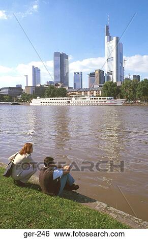 Couple Looking at River Main Frankfurt Germany View Large Photo Image Stock Photograph - Couple Looking at River Main Frankfurt Germany. Fotosearch