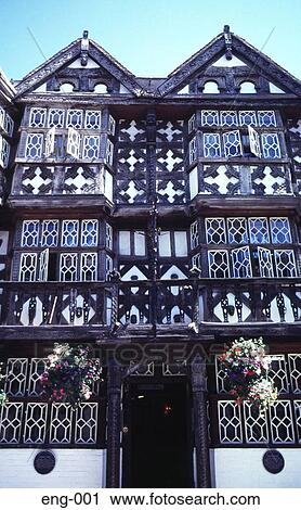 Stock Image - Front of Timber Framed House Ludlow England UK. Fotosearch