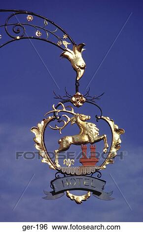 Gold Metal Hotel Sign Rothenburg Germany View Large Photo Image Stock Photograph - Gold Metal Hotel Sign Rothenburg Germany. Fotosearch