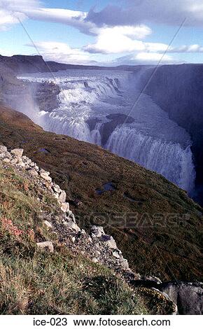 Golden Waterfall Gullfoss Iceland View Large Photo Image Stock Image - Golden Waterfall Gullfoss Iceland. Fotosearch