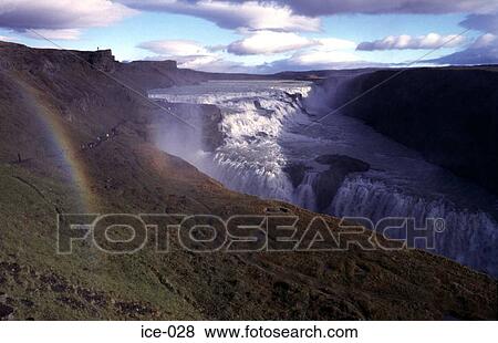 Golden Waterfall Gullfoss Iceland View Large Photo Image Stock Photo - Golden Waterfall Gullfoss Iceland. Fotosearch