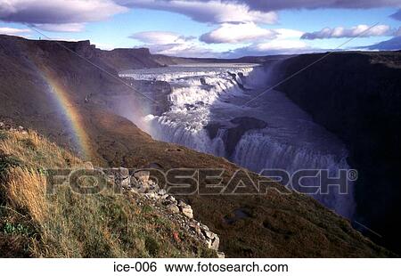 Golden Waterfall Gullfoss Iceland View Large Photo Image Stock Photograph - Golden Waterfall Gullfoss Iceland. Fotosearch