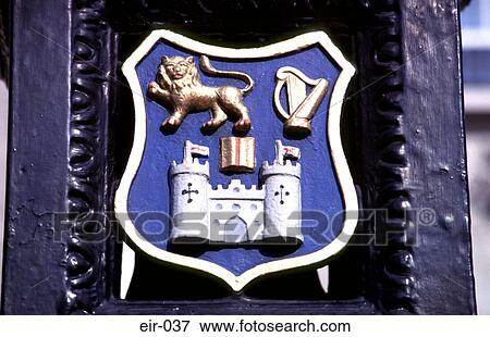 Heraldic Emblem with Lion Castle Harp View Large Photo Image Stock Photo - Heraldic Emblem with Lion Castle Harp. Fotosearch