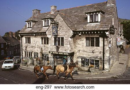 Horses Passing Old Stone Public House Corfe Dorset View Large Photo Image Stock Photo - Horses Passing Old Stone Public House Corfe Dorset. Fotosearch