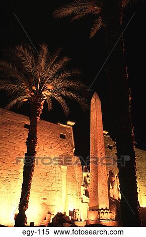 Stock Photography - Lit Temple at Night Egypt Africa. Fotosearch