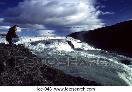 Lone Man Contemplating Rapids Gullfoss Iceland View Large Photo Image Stock Image - Lone Man Contemplating Rapids Gullfoss Iceland. Fotosearch
