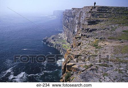 Man on Cliff Top Inishmore Aran Islands Ireland View Large Photo Image Picture - Man on Cliff Top Inishmore Aran Islands Ireland. Fotosearch