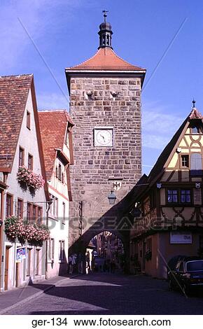 Medieval Tower and Old Buildings Rothenburg Germany View Large Photo Image Picture - Medieval Tower and Old Buildings Rothenburg Germany. Fotosearch