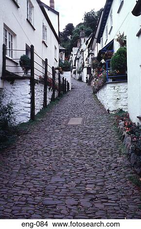 Picture - Narrow Cobbled Street Clovelly Devon England UK. Fotosearch