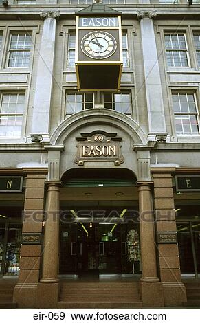 Stock Photo - Ornate Facade of Eason Bookshop with Clock Dublin. Fotosearch