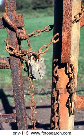 Padlocked Rusting Gate UK View Large Photo Image Stock Image - Padlocked Rusting Gate UK. Fotosearch