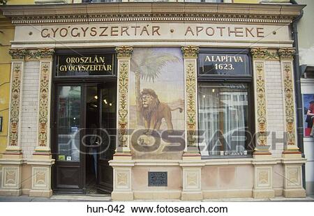 Stock Image - Painted Shop Front Sopron Hungary. Fotosearch