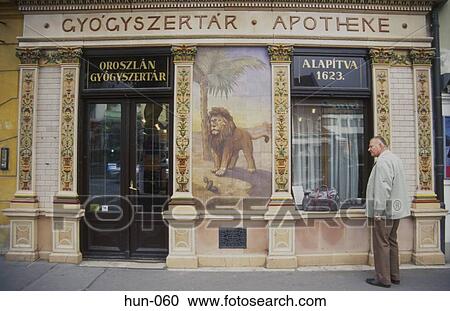 Stock Image - Painted Shop Front Sopron Hungary. Fotosearch