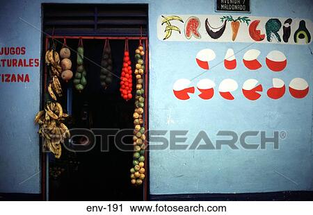 Stock Image - Painted Sign on Fruit Shop Wall Venezuela. Fotosearch