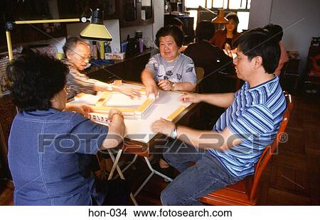 Picture - People Playing Mah Jong Hong Kong. Fotosearch