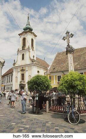Stock Photography - Plague Cross and Blagoven Stenska Church Szentendre Hungary. Fotosearch