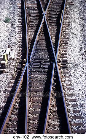 Stock Image - Railway Points in an 'X' Shape UK. Fotosearch