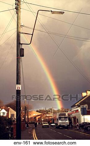 Rainbow over a Welsh Street View Large Photo Image Stock Image - Rainbow over a Welsh Street. Fotosearch