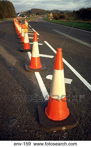 Row of Traffic Cones UK View Large Photo Image Stock Photo - Row of Traffic Cones UK. Fotosearch