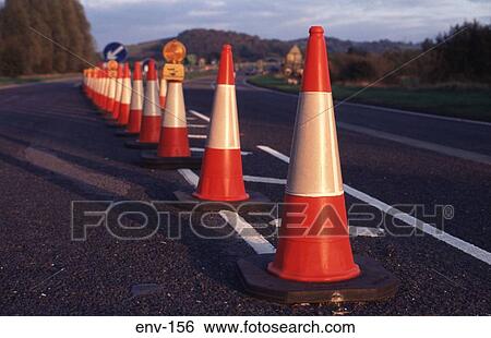 Row of Traffic Cones UK View Large Photo Image Stock Photograph - Row of Traffic Cones UK. Fotosearch