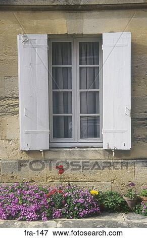 Shuttered Window France View Large Photo Image Stock Photo - Shuttered Window France. Fotosearch