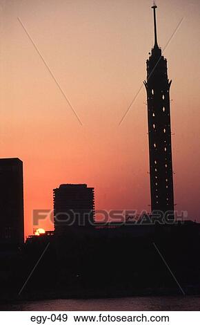 Silhouette of the Cairo Tower at Sunset Egypt Africa View Large Photo Image Stock Photo - Silhouette of the Cairo Tower at Sunset Egypt Africa. Fotosearch