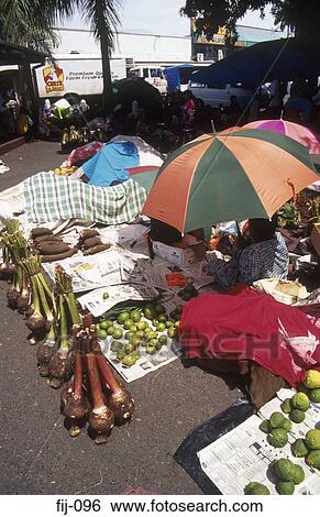 Stock Photograph - Stalls at the Municipal Market Suva Fiji. Fotosearch