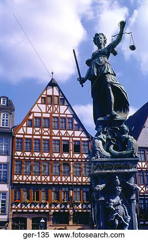 Statue of Justice near Old Houses Frankfurt Germany View Large Photo Image Stock Photography - Statue of Justice near Old Houses Frankfurt Germany. Fotosearch