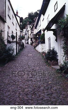 Picture - Steep Road Between Old Cottages Clovelly Devon. Fotosearch