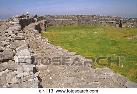 Stock Image - Sweep of Stone Walls Fort of Dun Aegnus Ireland. Fotosearch