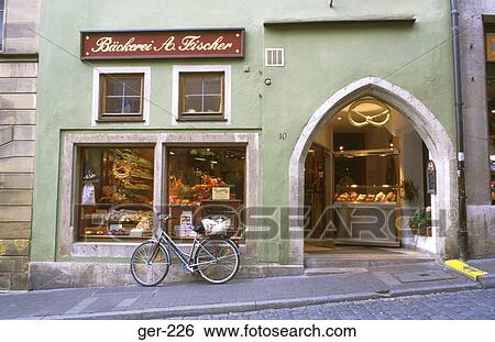 Stock Photograph - Traditional Bakers Shop Front Rothenburg Germany. Fotosearch