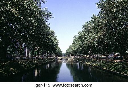 Tree Lined Canal Dusseldorf Germany View Large Photo Image Stock Photography - Tree Lined Canal Dusseldorf Germany. Fotosearch