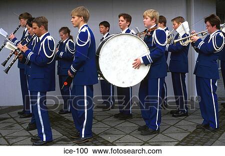 Stock Image - Uniformed Marching Band Reykjavik Iceland. Fotosearch