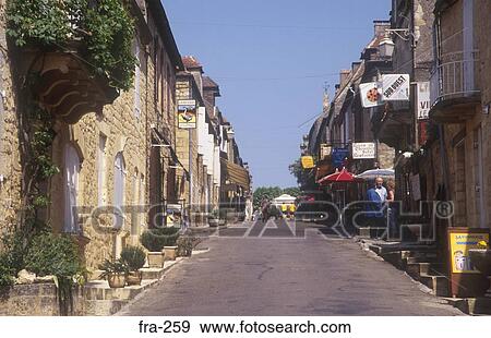View along Street Domme France View Large Photo Image Stock Photo - View along Street Domme France. Fotosearch