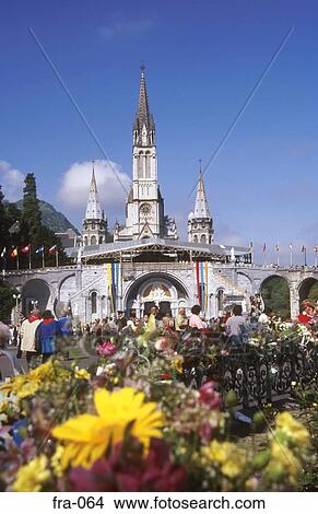 Picture - View of the Basilica of Lourdes France. Fotosearch