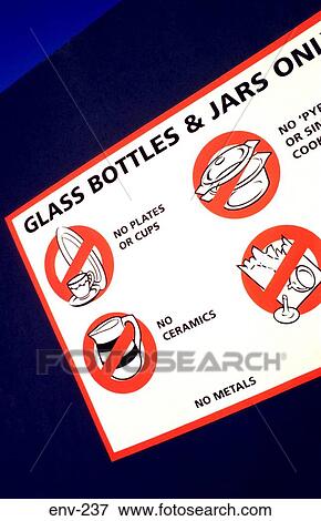 Warning Sign on Bottle Bank Skip View Large Photo Image Stock Photo - Warning Sign on Bottle Bank Skip. Fotosearch