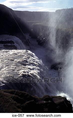 Waterfall Gullfoss Iceland View Large Photo Image Stock Photo - Waterfall Gullfoss Iceland. Fotosearch