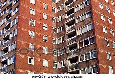 Windows and Balconies of Brick Tower Block View Large Photo Image Stock Photo - Windows and Balconies of Brick Tower Block. Fotosearch