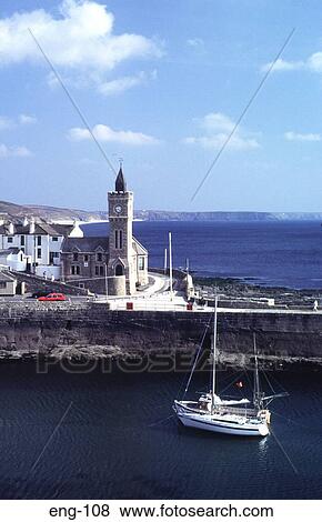 Stock Photo - Yacht in Porthleven Harbour Cornwall England UK. Fotosearch