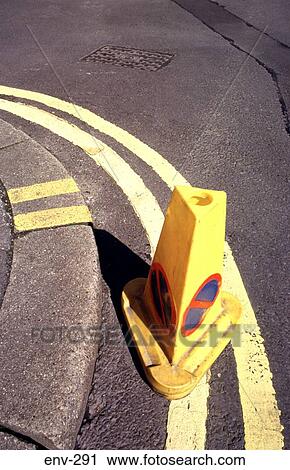 Yellow No Parking Cone and Road Markings View Large Photo Image Stock Image - Yellow No Parking Cone and Road Markings. Fotosearch