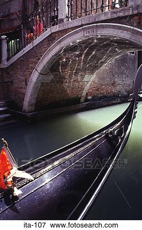 Bow of Gondola in Narrow Canal Venice Italy View Large Photo Image Stock Photo - Bow of Gondola in Narrow Canal Venice Italy. Fotosearch