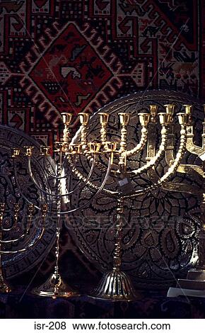 Stock Photo - Brass Menorahs Jerusalem Israel. Fotosearch