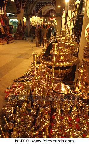 Brass Objects on Bazaar Stall Istanbul Turkey View Large Photo Image Stock Image - Brass Objects on Bazaar Stall Istanbul Turkey. Fotosearch