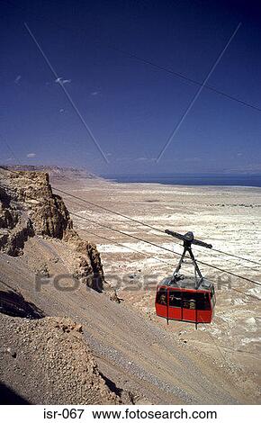 Cable Car to Masada above Desert Landscape Israel View Large Photo Image Stock Photo - Cable Car to Masada above Desert Landscape Israel. Fotosearch
