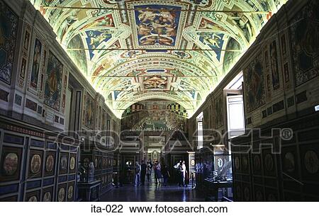 Stock Image - Ceiling of Corridor to Sistine Chapel Rome Italy. Fotosearch
